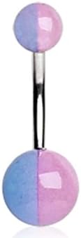 Nemesis Body Jewelry14g Surgical Steel Sexy Belly Button Navel Ring Body Jewelry Piercing with Purple and Blue Glow in the Dark Balls Non Dangle 14 Gauge 3/8" Nemesis Body Jewelry™