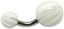 Custom 14g STEEL CURVE Beach Ball WHITE Belly Navel Ring 1/4" to 1" Length
