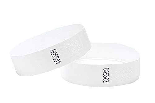 J&R Wristbands Paper Like Made from Tyvek®. 1000 Pack with 17 Colour Varieties to Choose from (White)