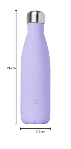 Nuactiv Stainless Steel Water Bottle 500ml, Vacuum Insulated Metal Flask, Leakproof, BPA Free, Reusable Sports Flask, Keeps Drinks Cold 24h & Hot 12h, for Gym, Travel, Work & School