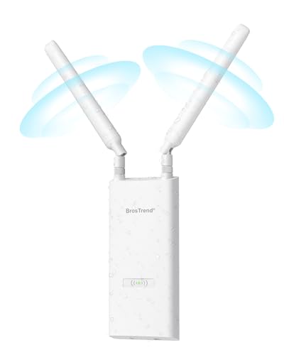 BrosTrend AC1200 Repeteur WiFi Extérieur Longue Portée avec Port POE Gigabit, Amplificateur Sans Fil Exterieur Double Bande 867Mbps 5GHz & 300Mbps 2,4GHz, IP65, Répéteur WiFi pour Jardin, Yard, Caméra