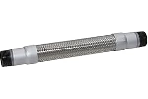 PneumaticPlus Flexible Metal Hose (High Temperature) for Air Compressors or Vacuum Pumps, 304 Stainless Steel, Carbon Steel M