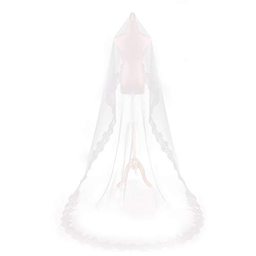 Bridal Veil Women's Simple Tulle 3M Long Lace Edge Vintage Cathedral Wedding Bridal Veil(Ivory) - Thumbnail 3