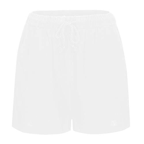 Botrong Women Casual Solid Cotton Shorts Pants Lace Up White - Thumbnail 2