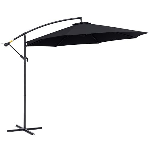 Outsunny 10' Deluxe Patio Umbrella, Outdoor Market Parasol, Banana Hanging Offset Sunshade with Crank, Cross Base