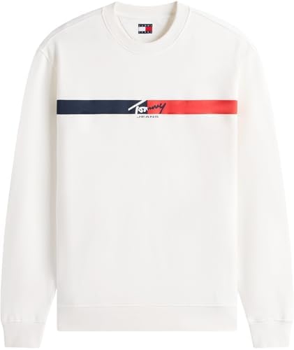 TJM Reg Sign Stripe Cnck Ext DM0DM23019 Pull Sweat-Shirt, Blanc (Ecru), XL