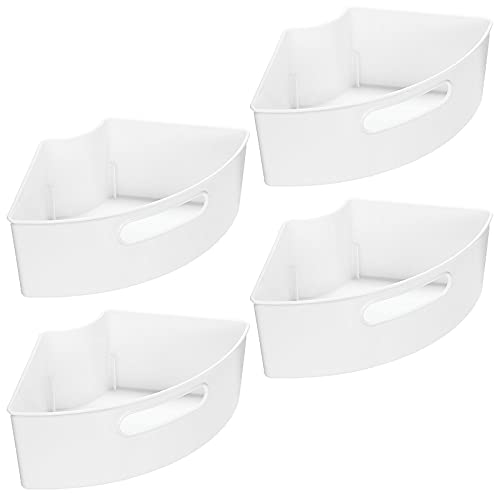 mDesign Plastic Lazy Susan Storage Bin with Front Handle for