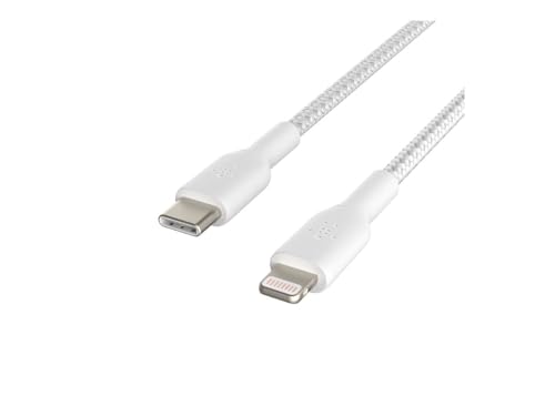 Belkin Braided USB-C to Lightning Cable (iPhone Fast Charging Cable for iPhone 14, 13, 12 or earlier) Boost Charge MFi-Certified iPhone USB-C Cable (2m, White)
