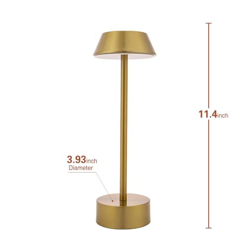 CORDLESS TABLE LAMP SET OF 2 LED RECHARGEABLE TABLE LAMPS BRUSHED GOLD BATTERY OPERATED TOUCH LAMP STEPLESS DIMMABLE PORTABLE NIGHT LIGHT FOR RESTAURANT BEDROOM COFFEE TABLE BAR