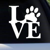 LOVE Decal with PAW Puppy 3” (Color:WHITE) Sticker for Trucks, Helmets, Cars, Laptops, Walls, Windows, Doors. Vinyl Doggie Paw, Doggo, Landseal, Dogaroo, Kitty Kat Cat Kitten Animals print