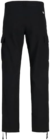 Pantaloni Cargo da Combattimento da Uomo, vestibilità Comoda, con Chiusura a Bottone, Taglia da 68 a 102 cm, Nero, W34 / L34