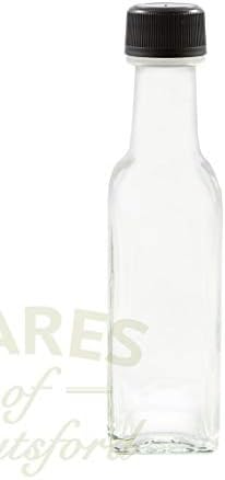 Pack of 6 100ml Small Glass Square Mini Bottle with Black Tamper Evident Cap