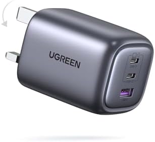 UGREEN Nexode 65W 3-Port Type C Charger, Foldable USB-C Wall Fast