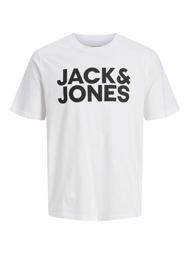 Jjecorp Logo tee SS O-Neck Noos Camiseta Cuello Redondo, White/Fit Slim Large Print Black, L Hombre
