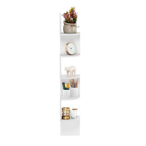 Furinno Rossi 5-Tier Floating Wall Mount Wedge with Radial Shelf, White