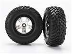 Traxxas 5875X SCT Off-Road Racing Tires Pre-Glued on Satin Chrome, Black Beadlock-Style, Wheels, 2WD Front (pair)