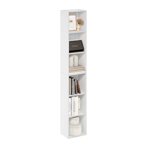 Furinno LUDER Book Shelf, 6-Tier Tall Modern Bookshelf, Bookcase with Open Shelves, 23.62 x 30.48 x 180.34 cm, for Living Room, Bedroom, Home Office, White