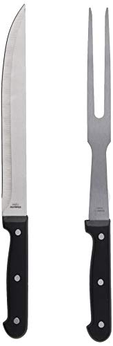 LE REGALO HW1230 Cons Fork and Knife Carving Set Black Handle, Stainless Steel, Triple Rivet Construction, Moderate, Silver