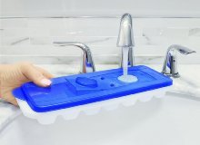 ChefLand Easy Release No Spill Ice Cube Tray with Removable Cover, Stackable, Compact, Odor Free Ice Cube Tray In White With Blue Lid (4 trays)