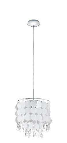 EGLO Pendelleuchte Fedra, 1 flammige Hängelampe, Hängeleuchte aus Metall in Chrom, Kristall in Klar, Perlmutt, Esstischlampe, Wohnzimmerlampe hängend mit E27 Fassung, Ø 25 cm