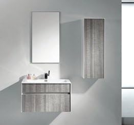 Eviva EVVN12-36ASH Wall Mount Modern Bathroom Vanity Set High Gloss Ash Gray (Grey) with White Integrated Sink, 36" W, Ashy