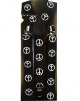 Outer Rebel Fashion Suspenders- Black with White Peace Signs
