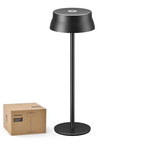 Kabellose Tischlampe, tragbar, LED, für den Außenbereich, batteriebetrieben, wiederaufladbar, 2 verstellbare Höhen, Touch-Steuerung und 3 Farben mit stufenloser Dimmung, wasserdicht