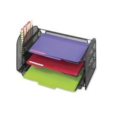 Safco Mesh Desktop Organizer with Sliding Trays, 16-1/4 x 9 x 8 Inches, Black