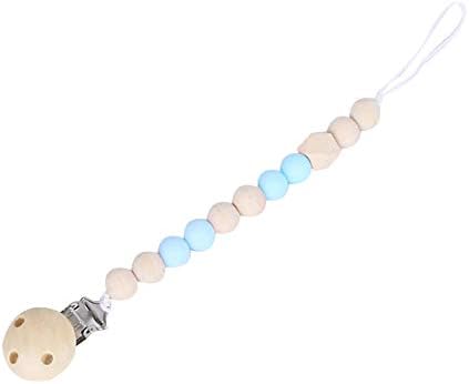 Infant Baby Pacifier Clips, Teether Soother Pacifier Chain Holders Silicone Dummy Clip Chewable Beads Teething Toy for Baby Shower Gift - BPA Free (Light Blue)