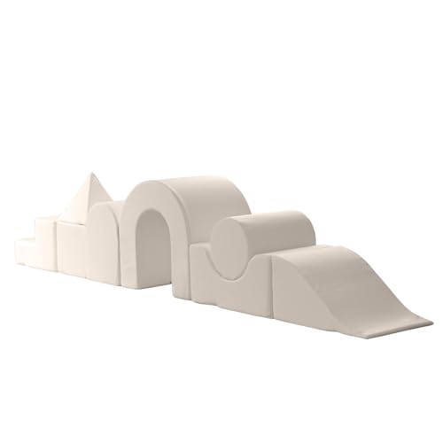 KIDKII Lux Play Set 8-Piece Foam Climbing & Motor Skill Play Kit, Indoor Activity Play System Set with Climbable Shapes for Toddlers, Beige