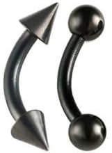 2 x Black Eyebrow Bars Titanium Plated Stainless Steel Spike & Ball Top Curved Eyebrow Bars Studs Tragus Ear Rings Monroe Bars Body Piercing