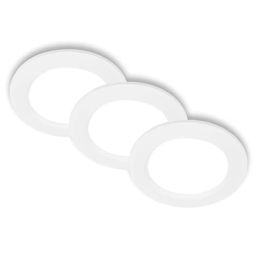 BRILONER - 3er Set LED Einbaustrahler 230V flach, neutralweißes Licht, je 6W 660lm, LED Spot, Deckenspots, Spots 230V, Einbauleuchten, Einbauspots, Deckenstrahler, 30 mm, 120 x 28 mm (DxH), Weiß