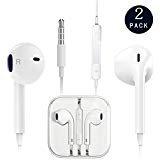 Cafetec Earphones with Microphone [2 Pack] Premium Earbuds Stereo Headphones and Noise Isolating headset Made for Apple iPhone iPod iPad - White (white).