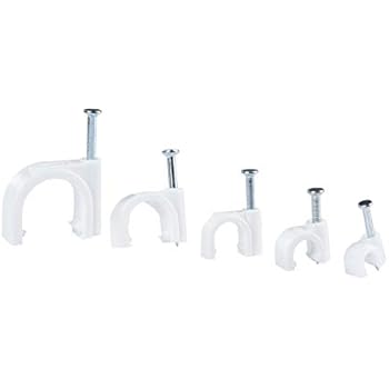 Round Cable Clips - 500-Pack 4mm, 6mm, 8mm, 10mm, 14mm Nail-in Cable Wire Clips, Circle Wire Fastener with Steel Nail, Cable Management for RG6, RG59, CAT5, CAT6, RJ45 Ethernet Dish TV Speaker Cord