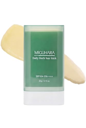MIGUHARA Daily Herb Sun Stick SPF50+ PA++++, 20g, Vegan Korean Sunstick with Niacinamide & Calming Botanicals Herb Extract, Clear Zero White Cast Formula, Semi-Matte Dewy Finish, EWG Green Grade