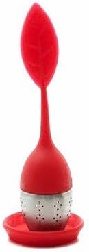 SerenaTea Luxurious Tea Infuser- Red | Handle Stainless Steel Strainer Filter Infuser with Drip Tray for Loose Leaf Grain Tea