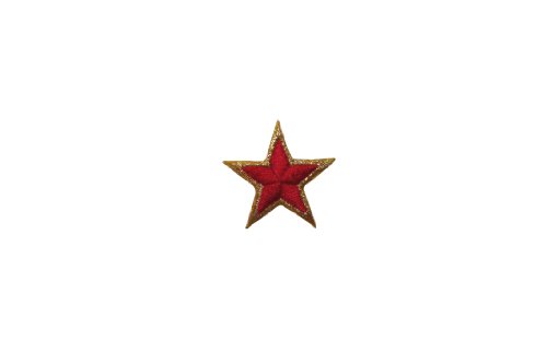 ID #3565 1 5/8IN Red Star Gold Trim Outline Iron On Badge Applique Patch