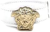 Authentic Versace Unisex Medusa Logo Leather Cuff Bangle Bracelet With Box (White)
