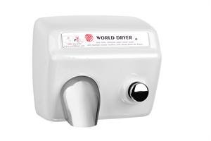 A54-974 Push Button Hand Dryer - Cast Iron White - By World Dryer, 208-230 Volt, Durable, Commercial Restroom Hand Blower