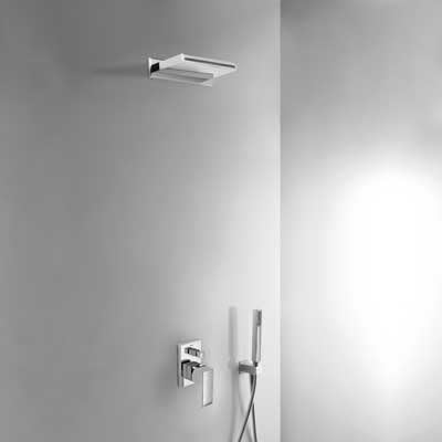 Three Taps 00618006 – Recessed Shower Mixer Kit Table with Closure and Flow Control. · Body Recessed including · Shower INOX with Cascade 152 x 200 mm. · Holder with Wall Socket. (91.06.182). · Shower Mobile anticalcárea. (006.639.01). · Flexo Satin (91.34.609.15).