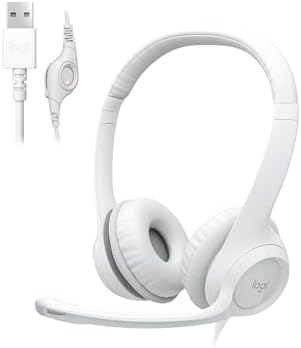 Logitech H390 Gaming Headphones, Wired Headphones with Mic, USB Headset with Microphone for PC, Noise Cancelling Microphone for Video Meetings, Music, Gaming - Off White