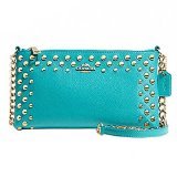 Leather Quinn body F53140 Cadet Blue COACH Studded Cross Grain