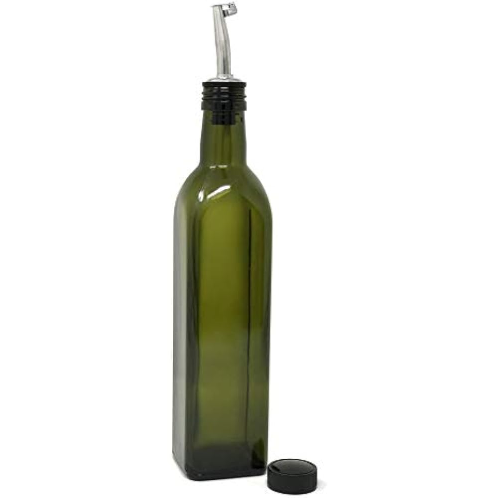  Olive Oil Dispenser With Stainless Steel FlipTop Pourer, Dark Green