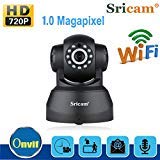 Sricam SP012 720P Pan/Tilt Indoor Wireless IP Camera WiFi Network Support P2P APP Night Vision Two Way Audio Home Security Monitor Cameras (Black)