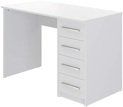 Moderner Home-Office-Schreibtisch, Computertisch mit 4 Schubladen, einfacher Aufbau, 56 x 110 x 73,5 cm, weiß