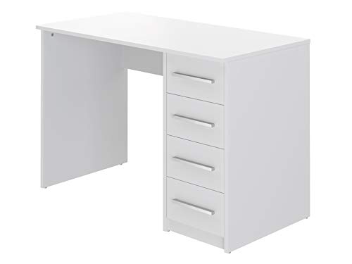 Scrivania moderna per ufficio a casa, per computer, con 4 cassetti, facile montaggio, 56 x 110 x 73,5 cm, colore bianco