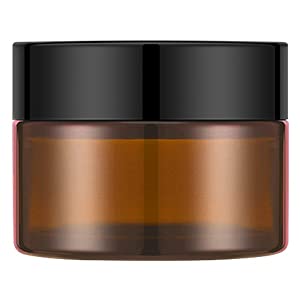 1 oz Glass Jars with Lids, Bumobum 48 pack Amber Cream Jars with Black Lids, Black and White Labels & Inner Liners, Empty Cosmetic Containers for Homemade Balms, Lotion, Salve, Ointment, Body Scrub