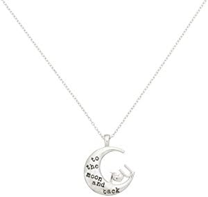 Silver Tone "I Love You to The Moon and Back" Statement Piece Pendant Necklace