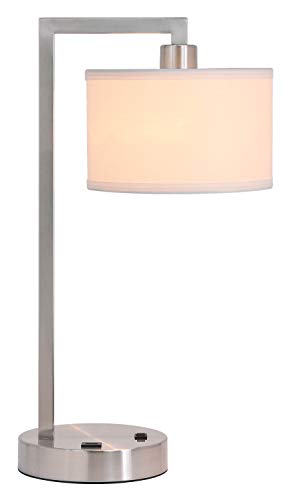 Colby Brushed Nickel Desk Lamp With Outlet And Usb Port (736101773979)