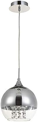 Modern Pendant Ceiling lamp, Metal frame chrome color, half transparent metal & glass shades of chrome color, decorated with crystal pendants, adjustable height,long cord, 1 bulb not incl E27 60W 220V